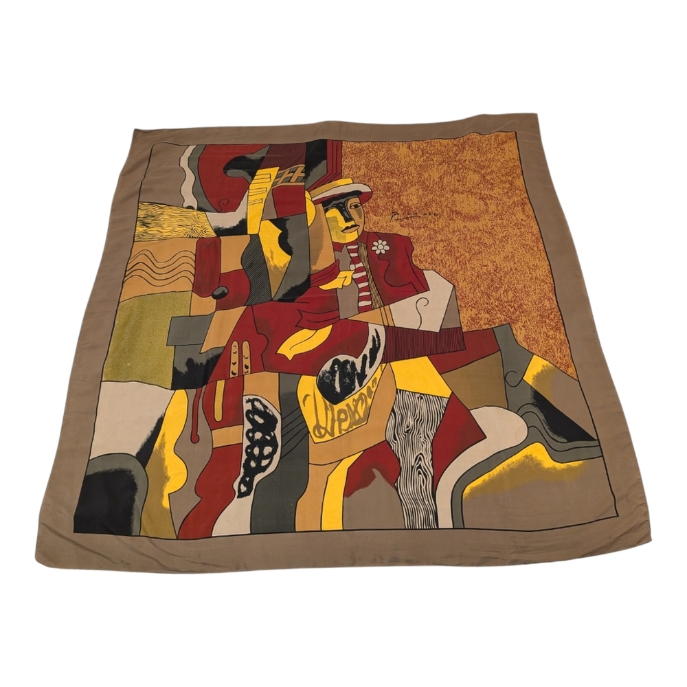 Vintage Picasso Style Abstract Art Scarf Geometric Figure One Size
